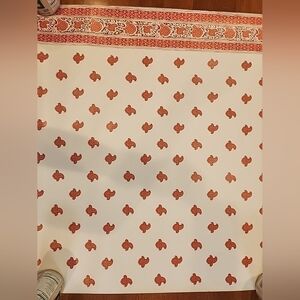Vintage Wallpaper Roll Jaipur Style Coral and White 27.5"